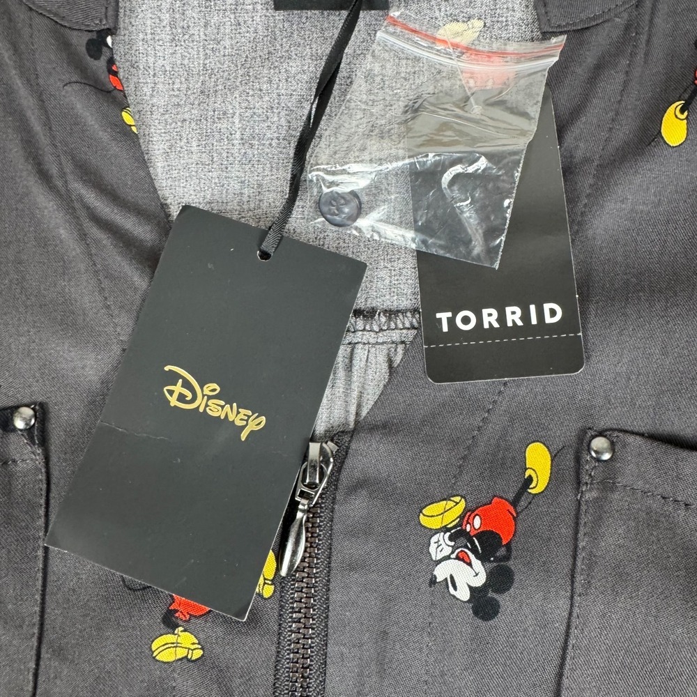 TORRID x Disney 4D Mickey Mouse AOP Zip Front Tunic Blouse Gray Womens 2X - Picture 5 of 12